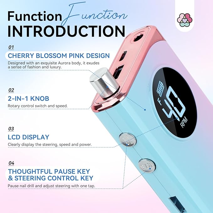 SAVILAND Nail Drill Professional: 40000RPM Electric Nail File 2024 Macaron Gradient Pink Nail Drill Machine for Faster Removel Acrylic Nail Salon at Home Use Manicure Pedicure Manicurist Good Choice