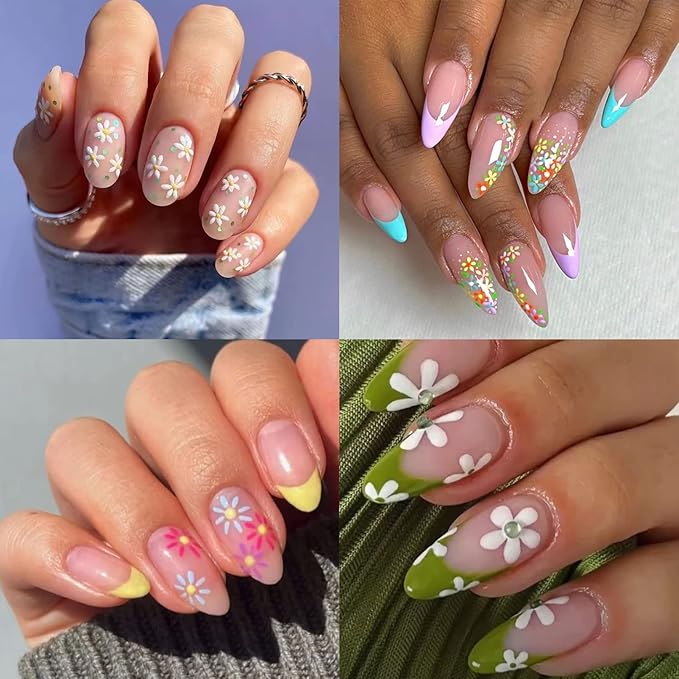 6 Sheets Daisy Nail Art Stickers, Charming Flower Chrysanthemum 3D Trendy Design Self-Adhesive Spring Nail Art Decals, DIY Manicure Decoration Supplies Accessories for Women Girls