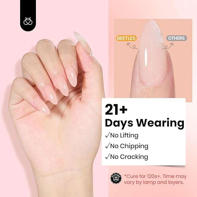 Beetles HEMA-Free Hard Gel for Nails-1.06oz 9 in 1 Jelly Nude UV/LED Lamp Cured Sculpting Stengthener Gel for Nail Extension & Nail Repair High Hardness Nails for Manicurist Women
