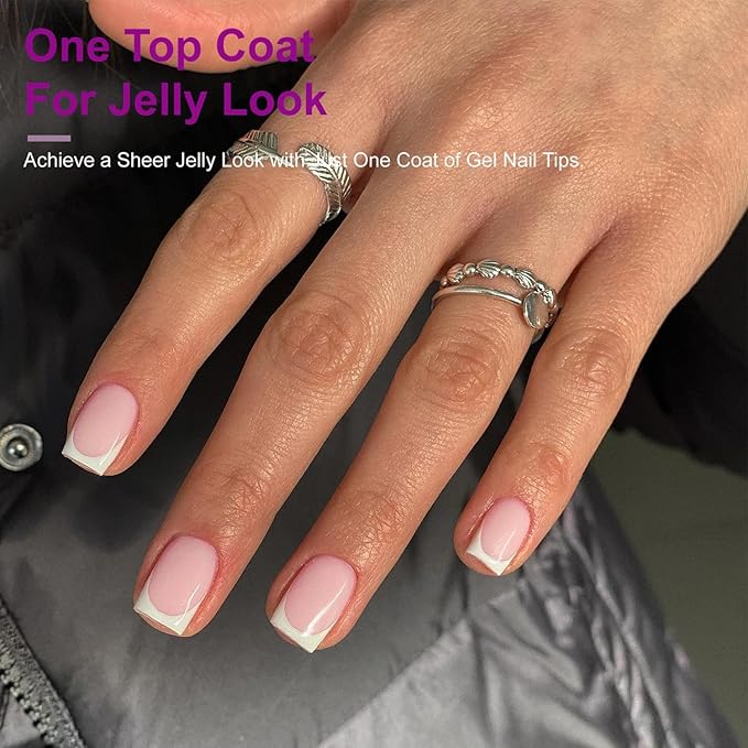 Gel French Tip Nails Short Square Press on Nails White 300Pcs Pre-applied Tip Primer Natural Pink Fake Nails Extensions Kit for Women Girls DIY