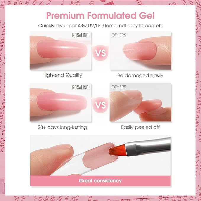 ROSALIND Clear&Deep Nude Extension Gel, 2 PCS 30ml Deep Nude Pink & Clear Poly Nail Gel Kit with UV Lamp
