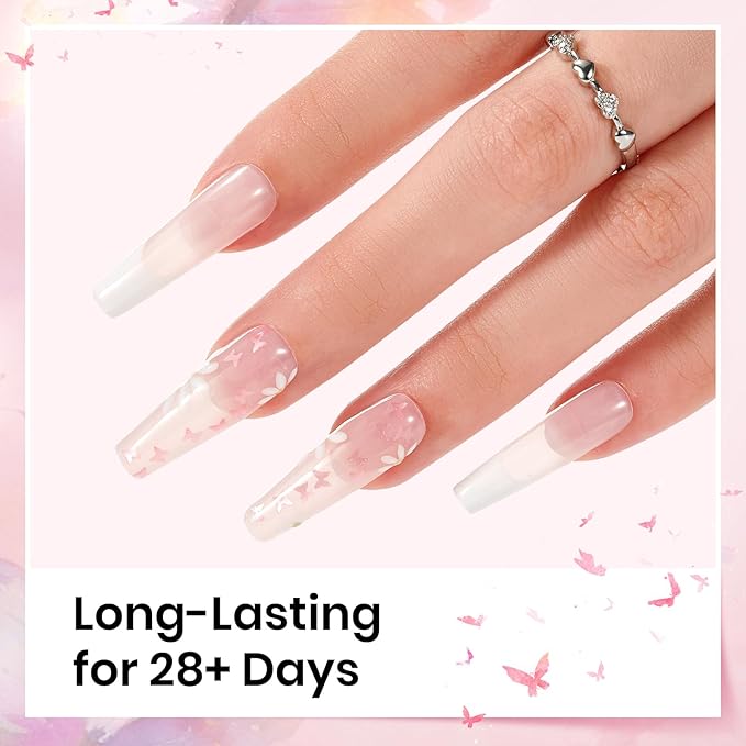 Beetles Butterfly Gel Top Coat 15ml - Floral Sprite Pink Butterfly Glitter Shine No Wipe Top Coat Long-Lasting for Gel Polish Sparkle Soak Off UV LED for Women