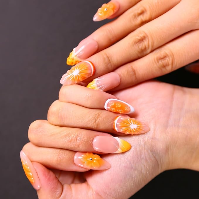 Press on Nails Medium Length Almond Fake Nails, 3D Shell Nails Design,10 Pcs Reusable ABS Material Finger Painting Nail Tip Salon Artificial Nails for Women (Size S)