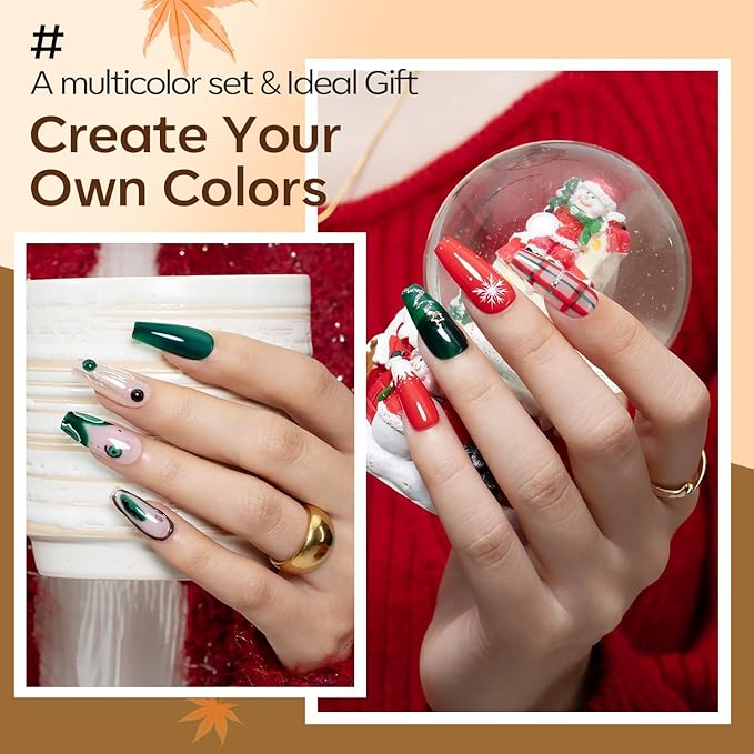 modelones 40 Pcs Gel Nail Polish Set, Nude Brown Green Red Purple Orange Gold Jelly White Colors Blooming Gel Polish Kit with Base Coat & Matte Glitter Glossy Top Coat DIY Mani Gfit