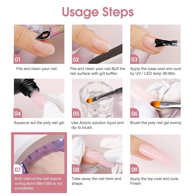 ROSALIND Clear Rose Pink Acrylic Poly Extension Gel, 2 PCS 60ml Clear Rose Poly Nail Gel Set, Builder Pink Gel Nail Thickening Poly Nail Gel Tube Easy to DIY Use Need UV Lamp