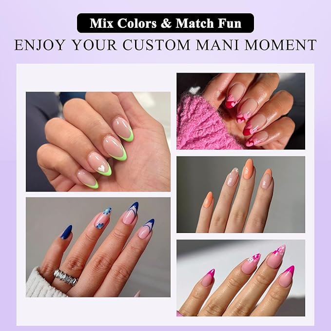 Gel French Tip Nails Medium Almond French Tip Press on Nails SXVME White French Nail Tips 150Pcs Pre-applied Tip Primer Natural Skin Tones Fake Nails Extensions Gel Nail Kit for Women Girls DIY