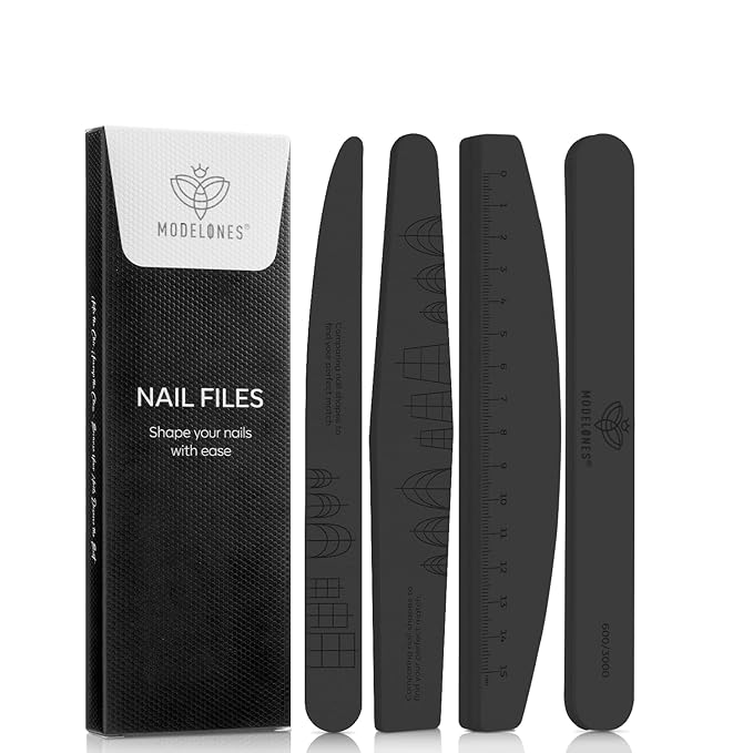 Modelones Cuticle Remover Kit Nail Files and Nail Buffers Blocks 4 PCS, Double Side Trimed & Shaped Emery Board 100/150/180 Grits 600/3000 Nail Shine Polishing Stick Black