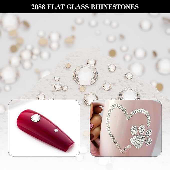 Novani Clear Rhinestones 288pcs Flat Back Round Rhinestone Style 2088 Sparkly Crystal Gemstones for Nail Art and Crafting SS30,6.4-6.6mm
