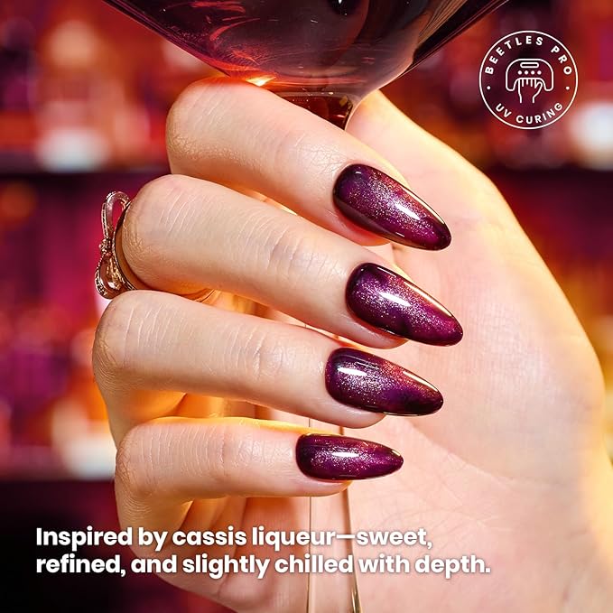 beetles Purple Gel Polish Set - 6 Colors Cassis Night Collection HEMA-Free 15ml Dark Purple Glitter Shimmer Color Nails with Swatch Card, Home Salon Soak Off UV LED Valentines Gift for Women