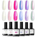 modelones Pearl Gel Nail Polish Set, 6 Colors Ocean Shimmer White Hot Pink Purple Blue Green Mermaid Glitter Gel Polish Soak Off Nail Drawing Swirl Shell Thread Effect DIY Gift