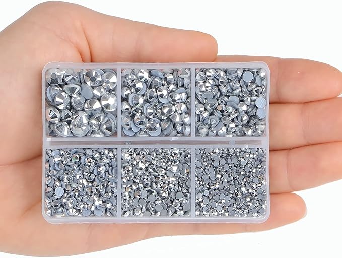 4000Pcs Mixed Size Hot Fix Round Crystals Gems Glass Stones Hotfix Flat Back Rhinestones (Labrador Silver)