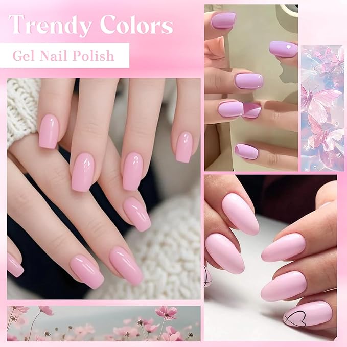 MEET ACROSS 12pcs Gel Nail Polish Set,Soak Off UV LED Lamp Gel Nail Polish Kit,Fashion Shimmer Nail Art Design Gifts for Women Manicure Salon (Pink-2)