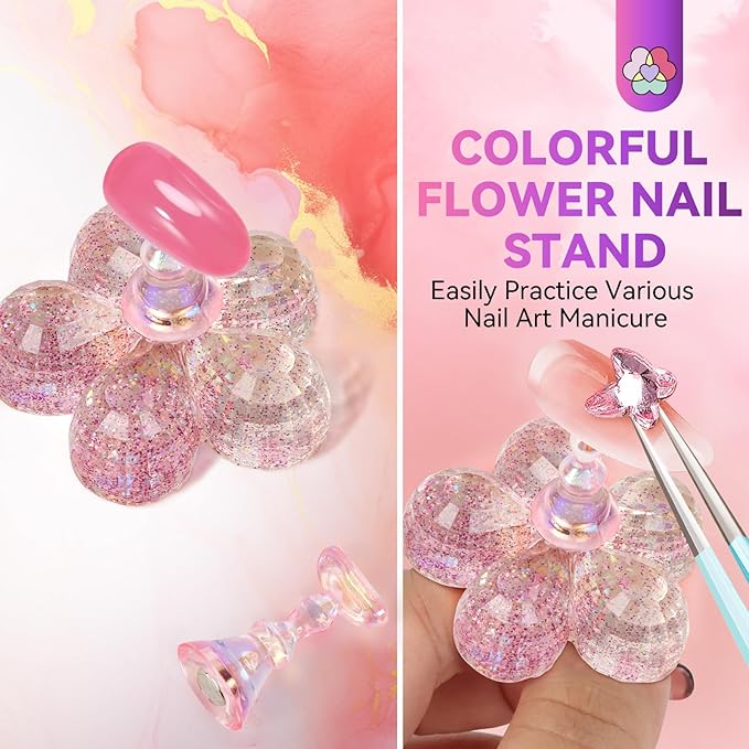 SAVILAND Nail Stand for Press Ons :10 Pcs Strong Adhesive Cat Claw-Shaped Nail Holder for Painting Nails Super Magnet Nail Stand & 1 Pcs Flower-Shaped with 40 Pcs Reusable Putty for Nail Practice Salon