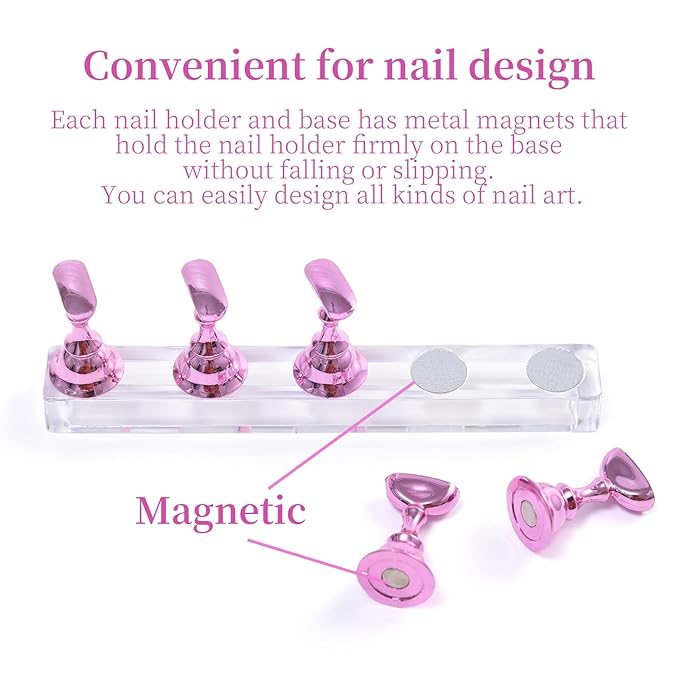 2 Sets Nail Display Stands, Fake Nail Display Stand For Painting Nails DIY Nail Magnetic Practice Stand, Nail Polish Practice Nail Art Kit For Beginners, Home And Nail Salon Use (Silver)