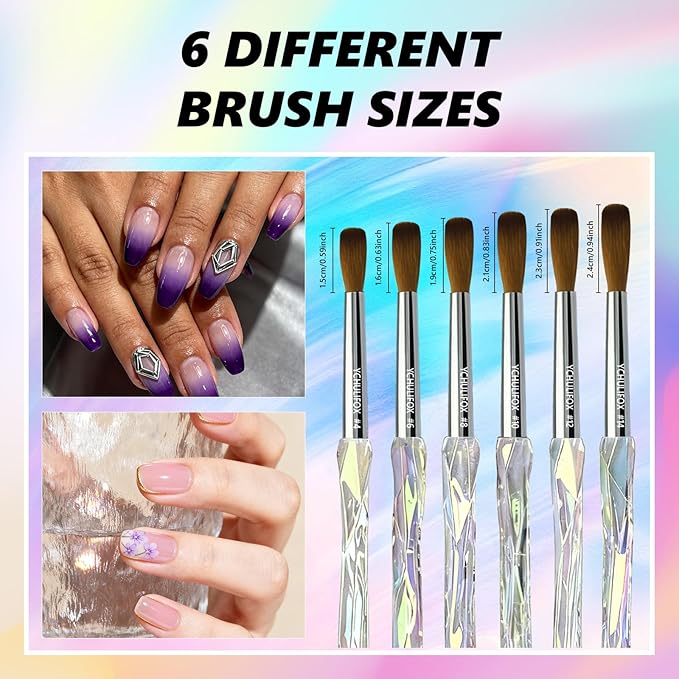 Acrylic Art Nail Kit with 6-Size Brushes (4/6/8/10/12/14) for Dip Powder & Gel Nail Art, Easily Reinforce Nail Extensions for DIY Home Salon & Professional Use.