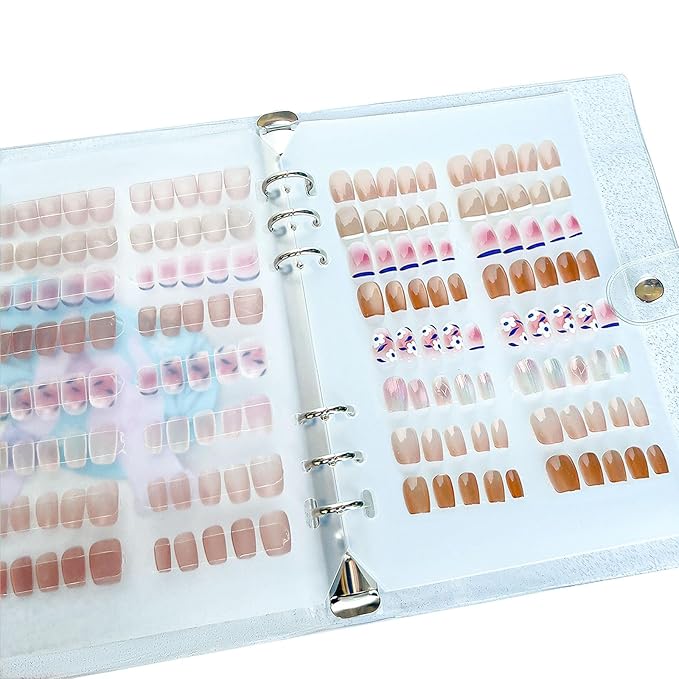 Press On Nail Organizer,10 PCS,A5 Glitter PVC Cover Binder,Press On Nail Packaging for Fake Nail Storage Nail Display Nail Salon Press On Nail Supplies Organizer with Nail Tape(A5(9.37 * 6.89 * 1inch)