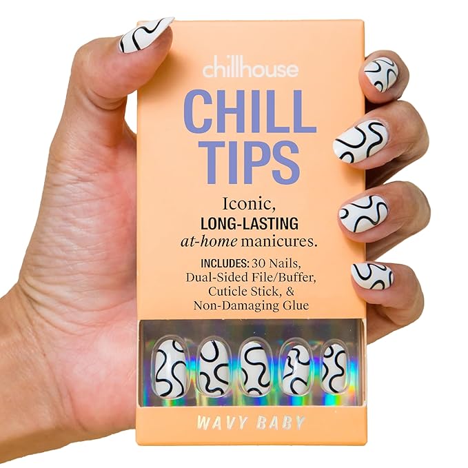 Chillhouse - Chill Tips, Press on Nails Kit - Wavy Baby (Oval) - 30 Nail Shapes & Sizes - Up to 2 Weeks of Wear - Customizable Fit - Reusable - Latina Founded & Women Owned - Beauty & Self Care