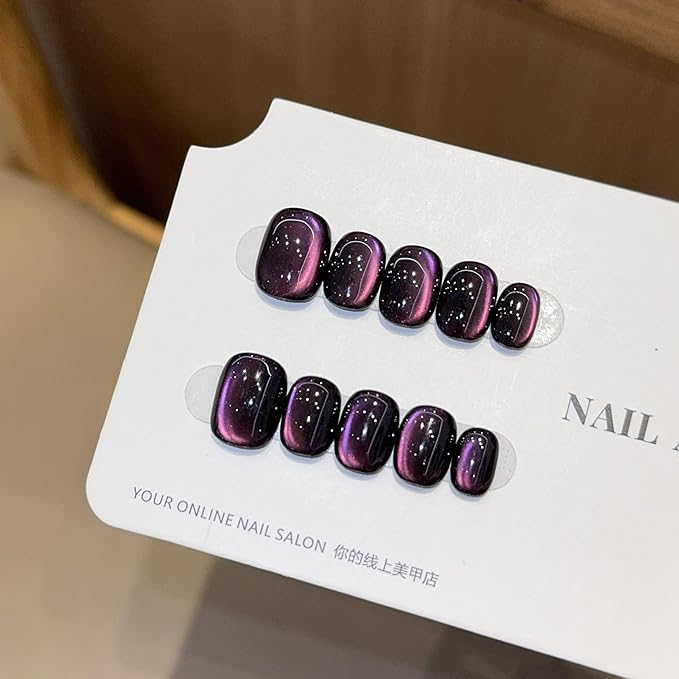 Short Square Press on Nails - Handmade Manicure Art Reusable False Nails 10pcs with Solid Nail Glue, Nail Adhesive Tabs, Strong Nail Glue (GHDJ-Large)