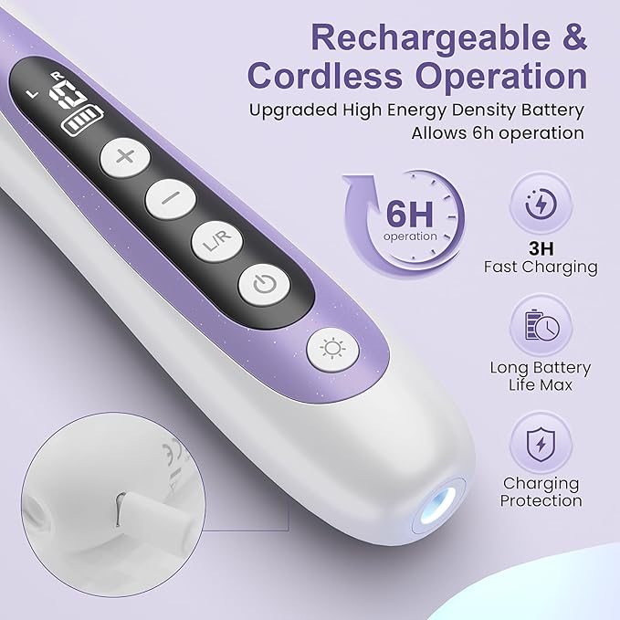 Nail Drill, Electric Nail File & 10-Speed Cordless Nail File, 10 in 1 Kit for Thick Toenails, 2000mAh Rechargeable Portable Manicure Pedicure Kit with LED Display Ideal Gift for Men & Women(Purple)