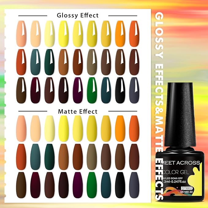 MEET ACROSS 30pcs Gel Nail Polish Set,Soak Off UV LED Lamp Gel Nail Polish Kit,Fashion Shimmer Nail Art Design Gifts for Women Manicure Salon (Fall Series)