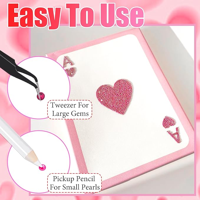 RODAKY Pink Red Rhinestone Gems Resin Jelly Rhinestones for Bedazzling Flatback Pearls Beads Stone for Valentine's Day Crafts 2Pcs 10ml B7000 Jewelry Glues Tweezers Dotting Pen