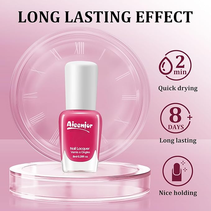 Pink Nail Polish Set, 6 Colors Quick Dry Fingernail Polish, Spring Rose Peach Magenta Tone, Classic Bright Pink, No UV Light Needed, Long Lasting for Nail Art Design at Home DIY