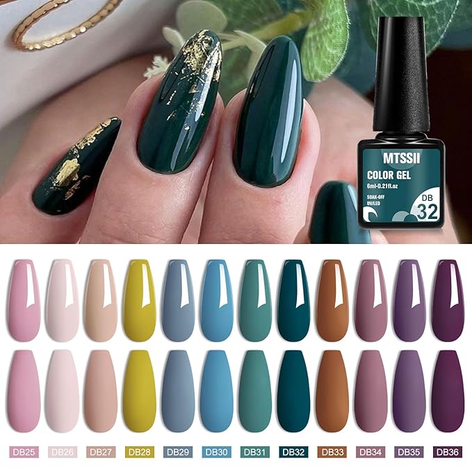 MTSSII Gel Nail Polish Set, 12PCS Nude Blue Green Purple Gel Nail Polish Kit, Soak Off UV/LED Nail Polish Nail Art Design Salon Home Gifts for Women