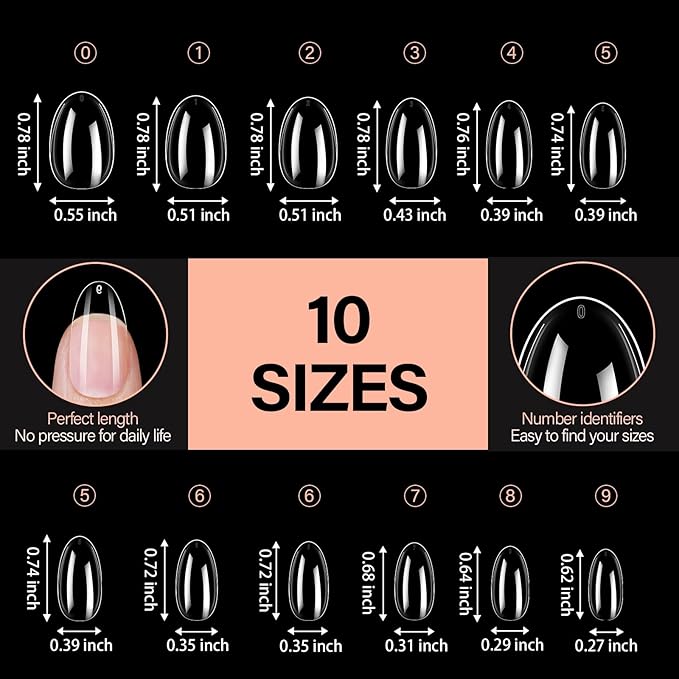 AILLSA Short Oval Round Nails 504PCS Clear Gel Nails Tips Press on False Soft Nails Tip Full Cover Fake Gelly Nails Tips for Nail Extension DIY Home Salon Gift, 10 Sizes Preshaped Nail Tips