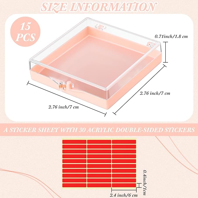 Landhoow 15 Pcs Press On Nail Boxes Nail Display Case with 30 Adhesive Tape, Artificial Press On Nail Container, Acrylic Storage Organizer(Pink)