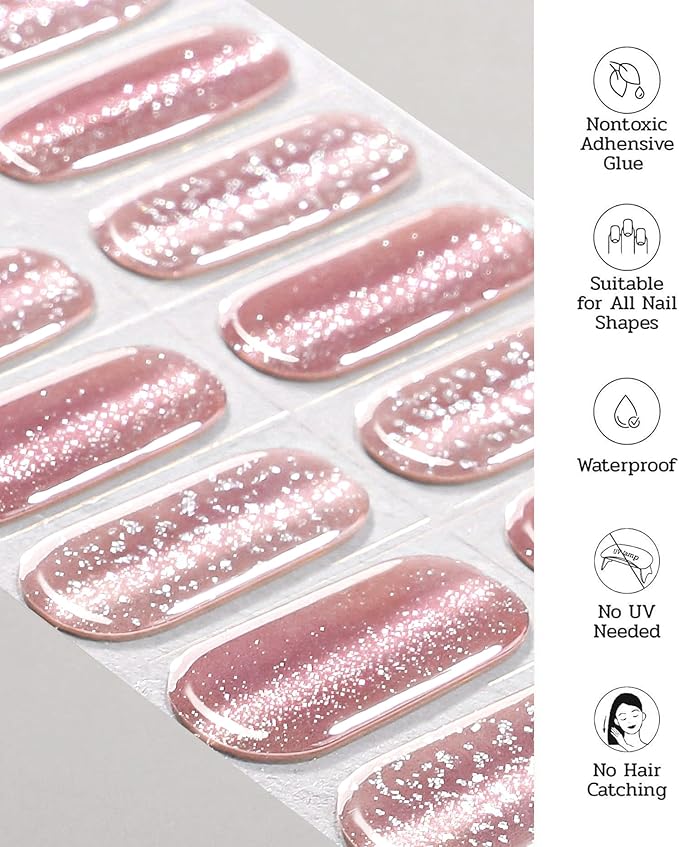 Nail Polish Strips (No UV Lamp Needed) - 22 Pcs Salon Quality Gel Nail Stickers - Long Lasting Wraps (Rococo Rose Pink)