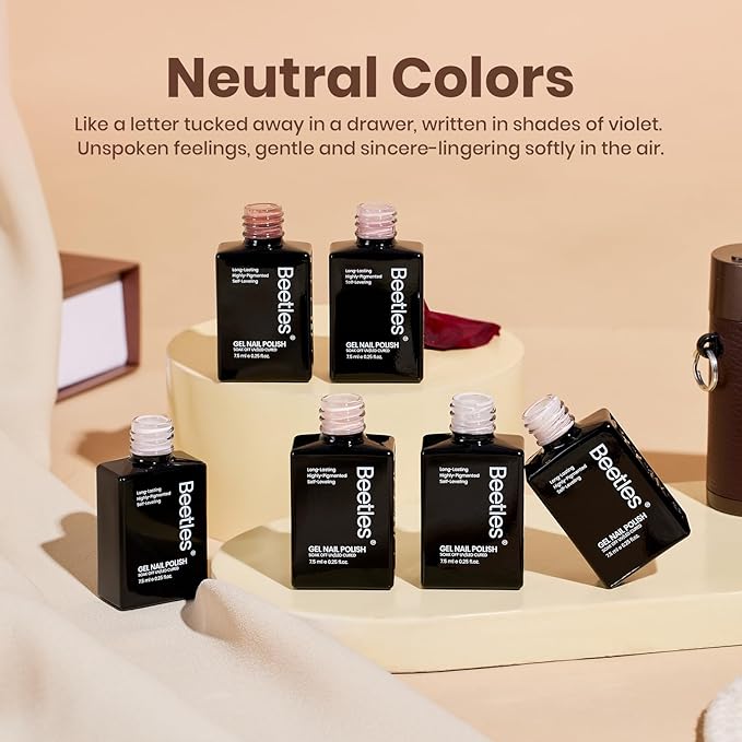 beetles Nude Gel Polish Set - Skin Tones Collection Nude Brown Neutral Polish 6 Colors Gel, Polka Dot Nails Design Soak off Uv Led Lamp Needed Manicure Diy Home