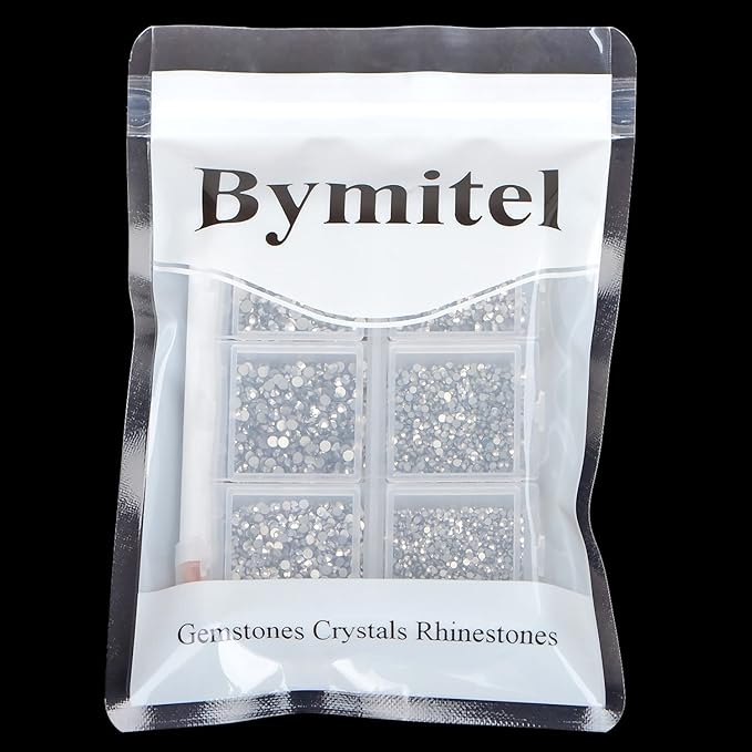 Bymitel 7200 Pieces 6 Mixed Sizes Glue Fix on Glass Rhinestones Round Crystal Gems Flatback for DIY Jewelry Making with one Picking Pen(6-Sizes 7200PCS, Labrdor)