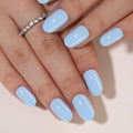 Press On Nails - Cloud Nine | Opaque Soft Pale Sky Blue Short Oval Fake Nails, Salon Quality | 32 Nails, 16 Sizes Kit with Glue and Adhesive Tabs I Female Founded