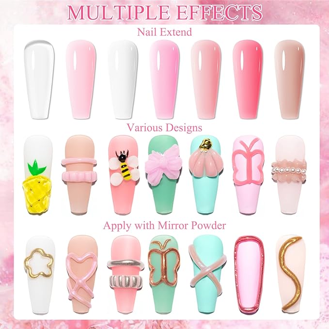 Solid Builder Gel for Nail Extension Non Stick Hand Scupture Hard Gel with Dual Form Nail Brush Tool for Home DIY Manicure 7 Colors 14g(0.49 oz)