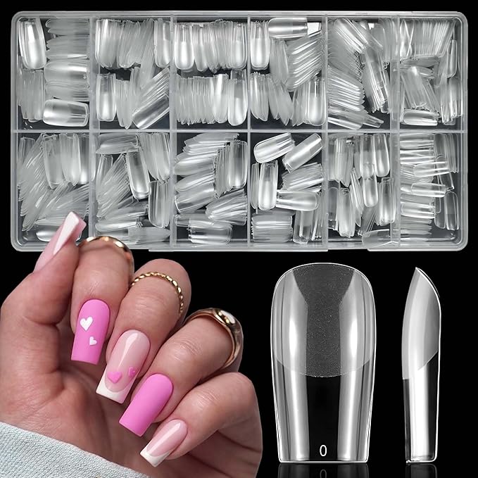 LoveOurHome 600pc Square Nail Tips Medium Fake Nail Clear Press on Nails Medium Full Cover Soft Gel Nail Tips Square Acrylic Nail Artificial Fingernails False Nails for Gel Nail Extension