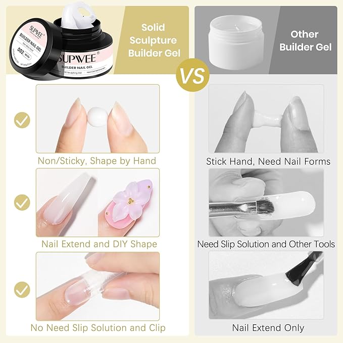 3D Gel Nail Art, 60g Large Capacity White Sculpting Hard Solid Builder Gel Non-Sticky Hand Molding Nails for Extension Carving Home DIY Manicure with Chrome Powder DIY at home