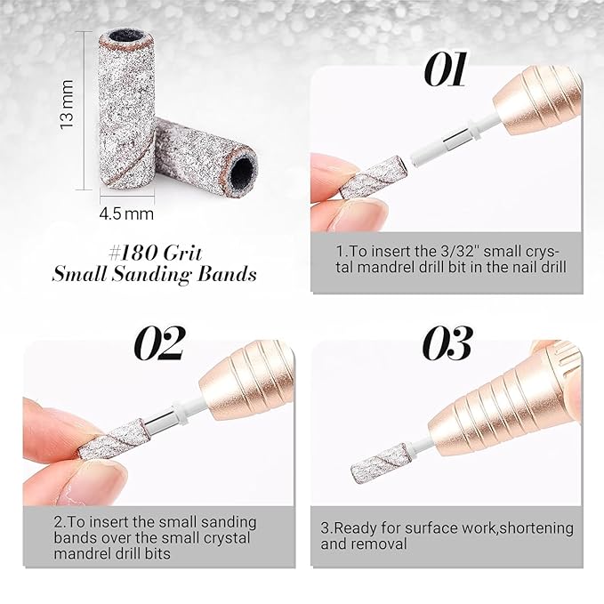 MelodySusie 120 Pcs Nail Drill Bits Small Sanding Bands for 3.1mm Mandrel Bit, 180 Fine Grit Nail File for Acrylic Nails Gel Manicures and Pedicure, Zebra (Only Sanding Bands)