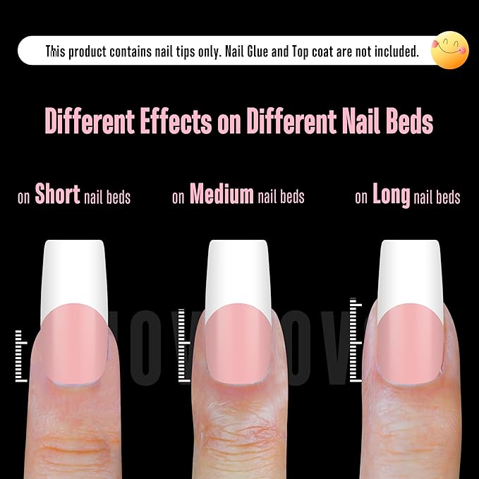NOVO OVO Old School Wide White French Tip Nail Tips Press on, Medium Length Tapered Square BABY PINK, Extra Thick Soft Gel Fake Acrylic Extension, Need Builder Gel, Top Coat, Glue 15 Sizes 240 pcs