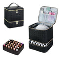Upgraded Nail Polish Organizer Case - Holds 30 Bottles and 1 Nail Light, Double-layer Nail Bag Organzier Case Nail Polish Storage Bag with Handles (Black-HX)