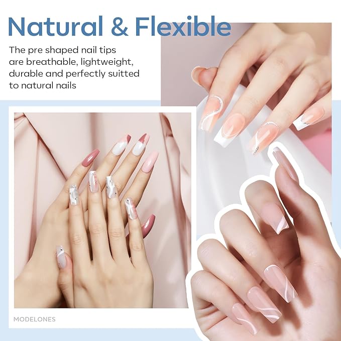 modelones X Nail Gel Kit, Square Nail Tips, 9-in-One Glue Prep Dehydrator & Portable Mini U V Light Acrylic Clipper, 500Pcs Medium Square Tips for Extension Kit DIY Salon Home Gift
