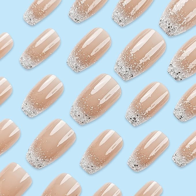 RTKHFZE Medium Press on Nails,Coffin Fake Nails,Ballerina Press on False Nails, Medium Nails Press Ons,with Designs Nails Acrylic Nails,Full Cover Glue on Nail for Women Manicure