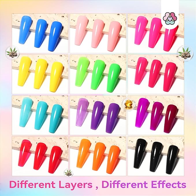 SAVILAND Quick-Dry Nail Polish Set - 12 Neon Green & Pastel Colors (0.34 oz) - Non-Gel Bright Summer Polish Kit with Base & Top Nail Coat - Bulk Nail Art Polish Essentials for Finger & Toe