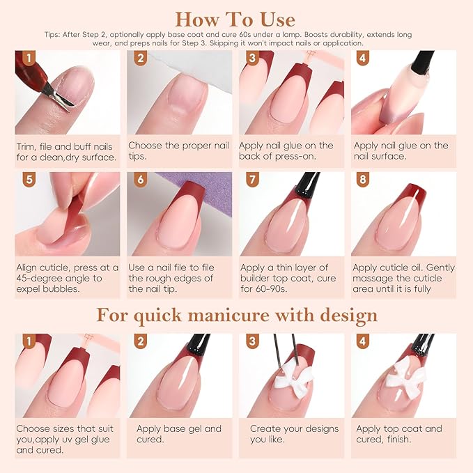PEACECOLOR French Tip Press On Nails Kit - 150Pcs Long Coffin 5 Colors Nail Tips Gel Nail Kit with U V Light Base & Top Coat Starter Kit Nail Glue Manicure Set Fake Nails DIY Gift for Women Girls Home