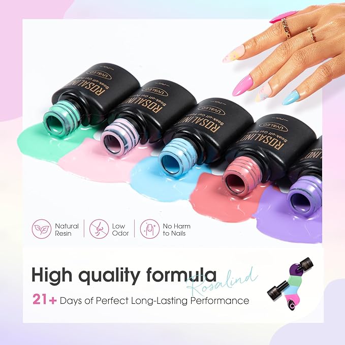 ROSALIND 30PCS Gel Nail Polish Set, 26 Classic Colors Gel Polish kit with Base Coat Glossy Matte and Glitter Top Coat Gel Nails Set All Seasons Collection Gift for Women