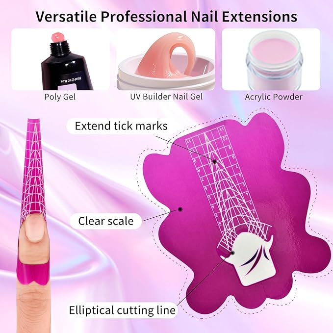 200pcs Nail Form Sticky Nail Forms for Builder Gel Reusable Sturdy Nail Extension Forms Nail Forms for Acrylic Nails Builder Gel Nail Forms, Self-Adhesive Paper Nail Forms Molds Builder NTF051-200pc