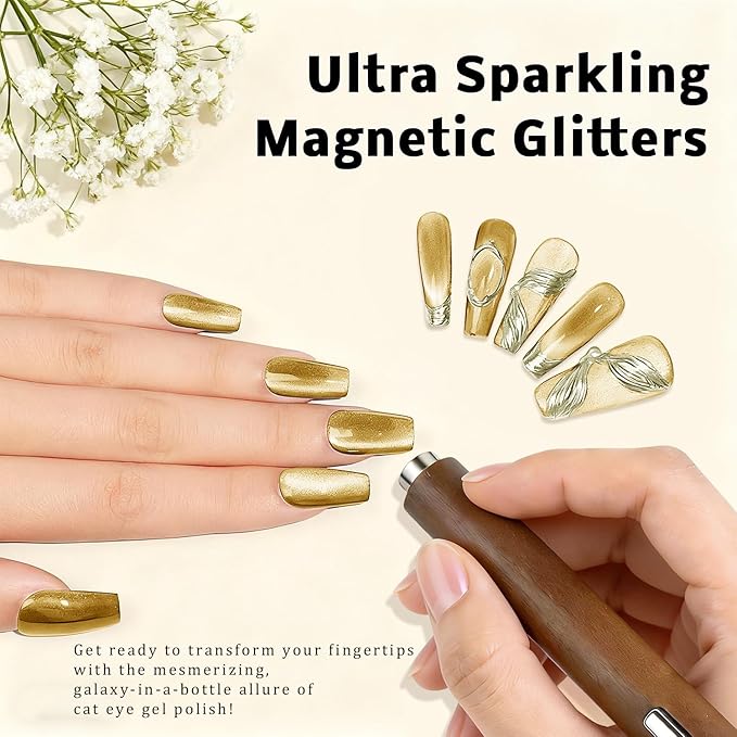 Gel Nail Polish Set, Cat Eye Gel Polish Kit, Holographic Reflective Magnetic Shimmer Nude Neutral Tortoise Terracotta Brown Orange Gel, Manicure Salon DIY, Soak Off, UV/LED Cured (9 Colors B)