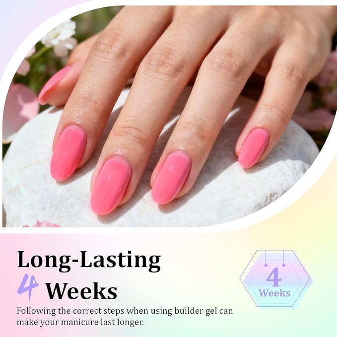 JODSONE Builder Gel for Nails,4Pcs Builder Gel Set 10ml,Nail Extension & Strengthening,Green Yellow Purple & Rose Red,Long Lasting Nail Art Gift Sets for Women