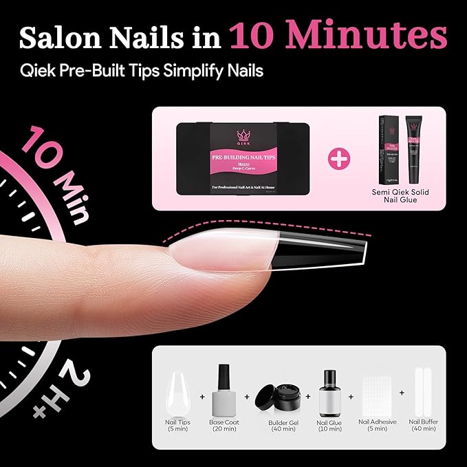 Long Coffin Pre-Building Nail Tips, 15 Sizes 240 PCS Pre-shaped Apex Clear Soft Press On Fake Nail Half Matte Gel Nail Extensions Strong Thick Acrylic Tip for DIY Beginners & Salon Manicure