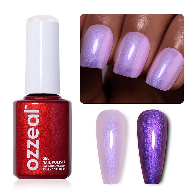 Pearl Gel Nail Polish, Light Purple Transparent Shimmer Shell Nail Gel Polish Glitter Mermaid Iridescent Pearlescent Sparkle Spring Summer Soak Off Led UV Manicure 15ML