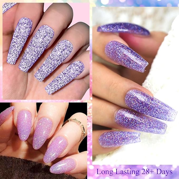 MTSSII Reflective Glitter Gel Polish Set, 12 Colors Gel Nail Polish Set Nails Gel Blue Hot Pink Purple Soak Off Uv Led Gel Nail Polish Kit Nail Gift for Her